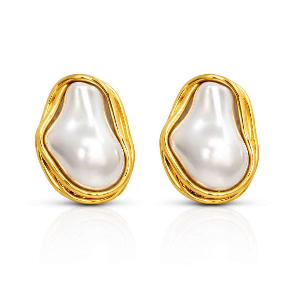 Sunkis Odette Classic Pearl Gold Earrings Hypoallergenic