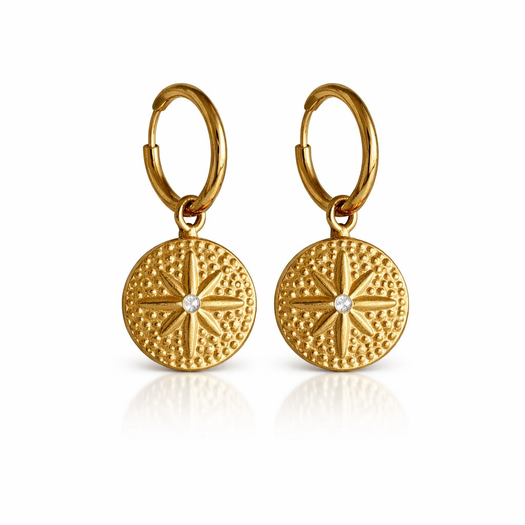 Sunkis Riva Gold Huggie Charm Earrings Hypoallergenic