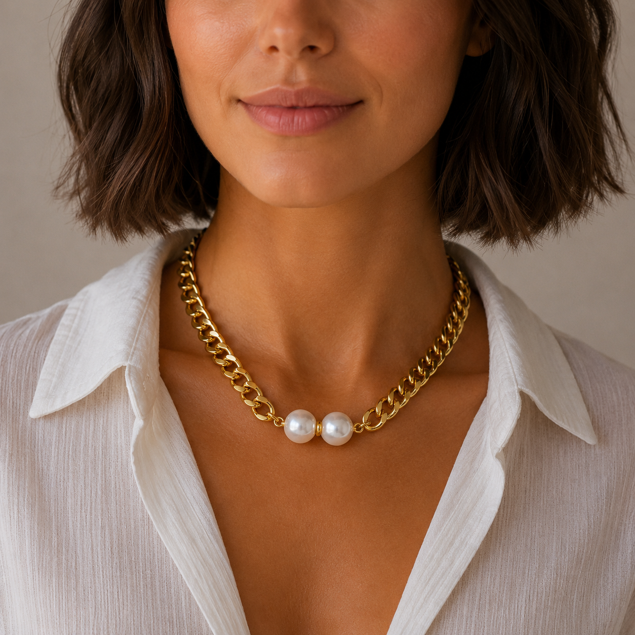 Sunkis Riviera Pearl Chain Statement Necklace Waterproof