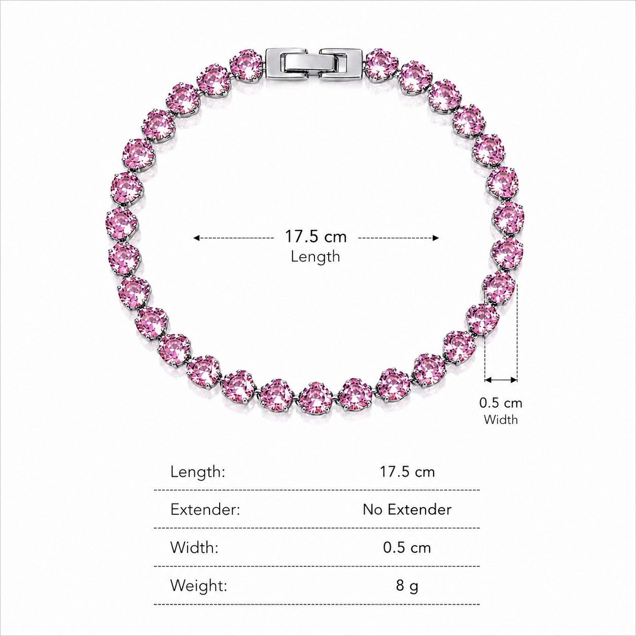 Sunkis Rosa Classic Silver Tennis Bracelet Hypoallergenic
