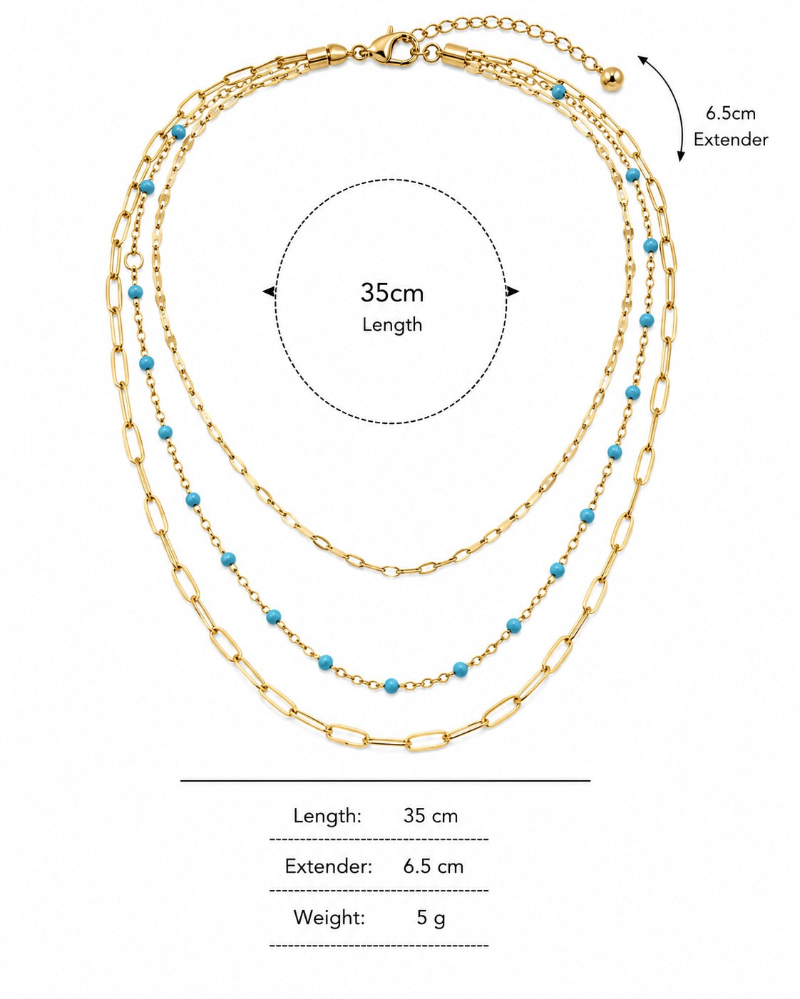 Sunkis Santorini Triple Layer Gold Necklace Waterproof