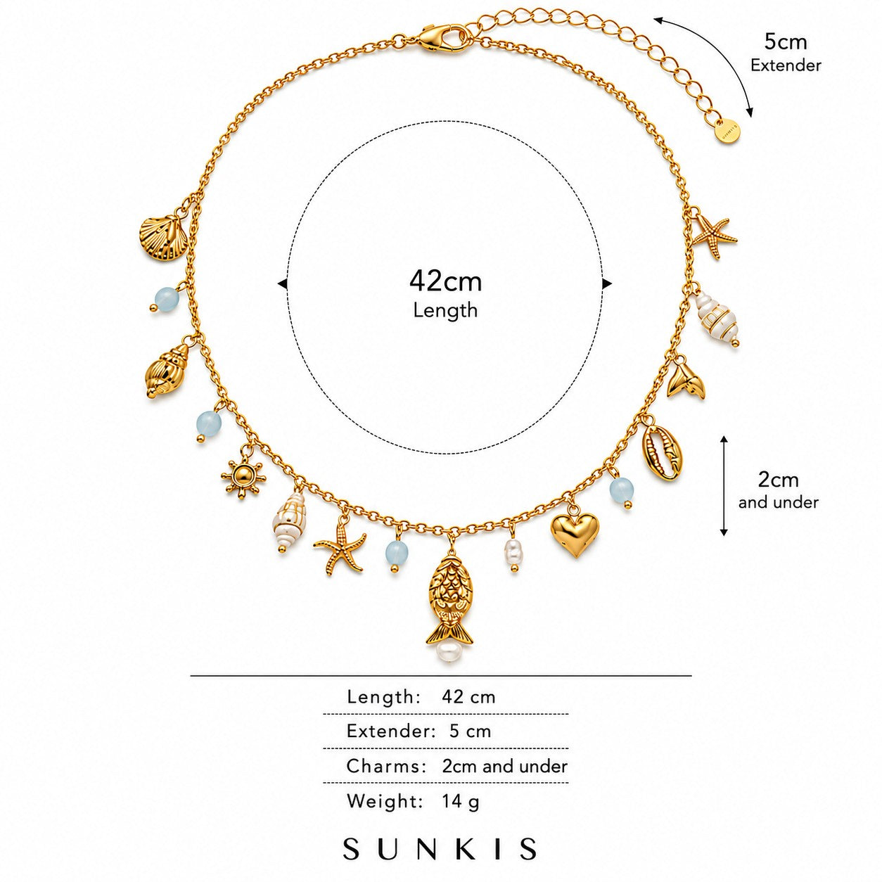 Sunkis Sienna Gold Charm Necklace Waterproof