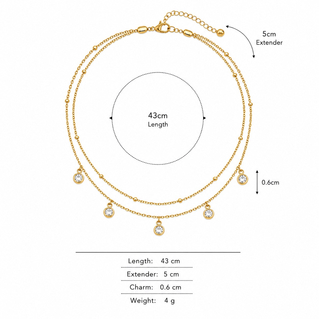 Sunkis Soleil Double Layer Gold Necklace Waterproof