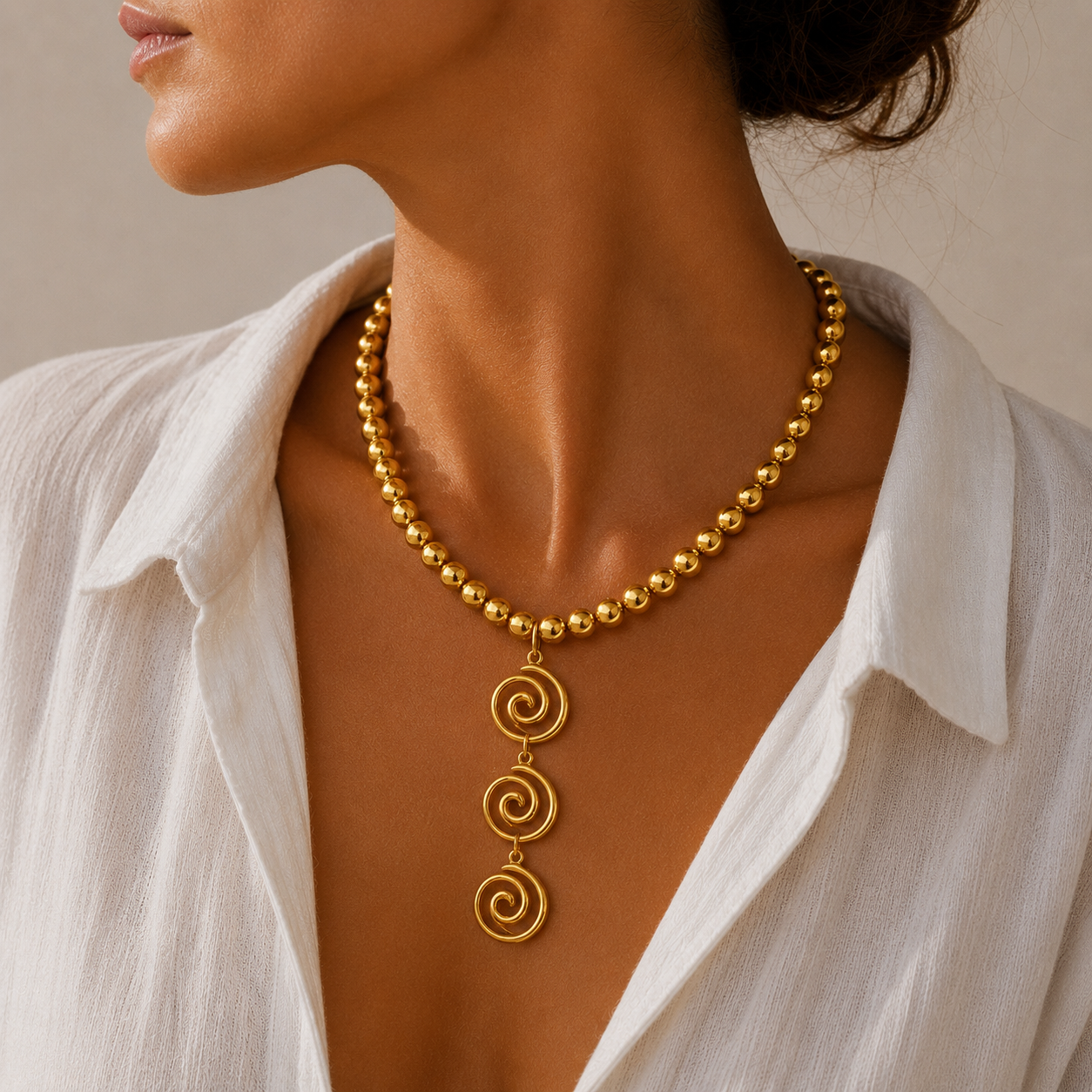 Sunkis St Tropez Gold Beaded Chain Statement Necklace