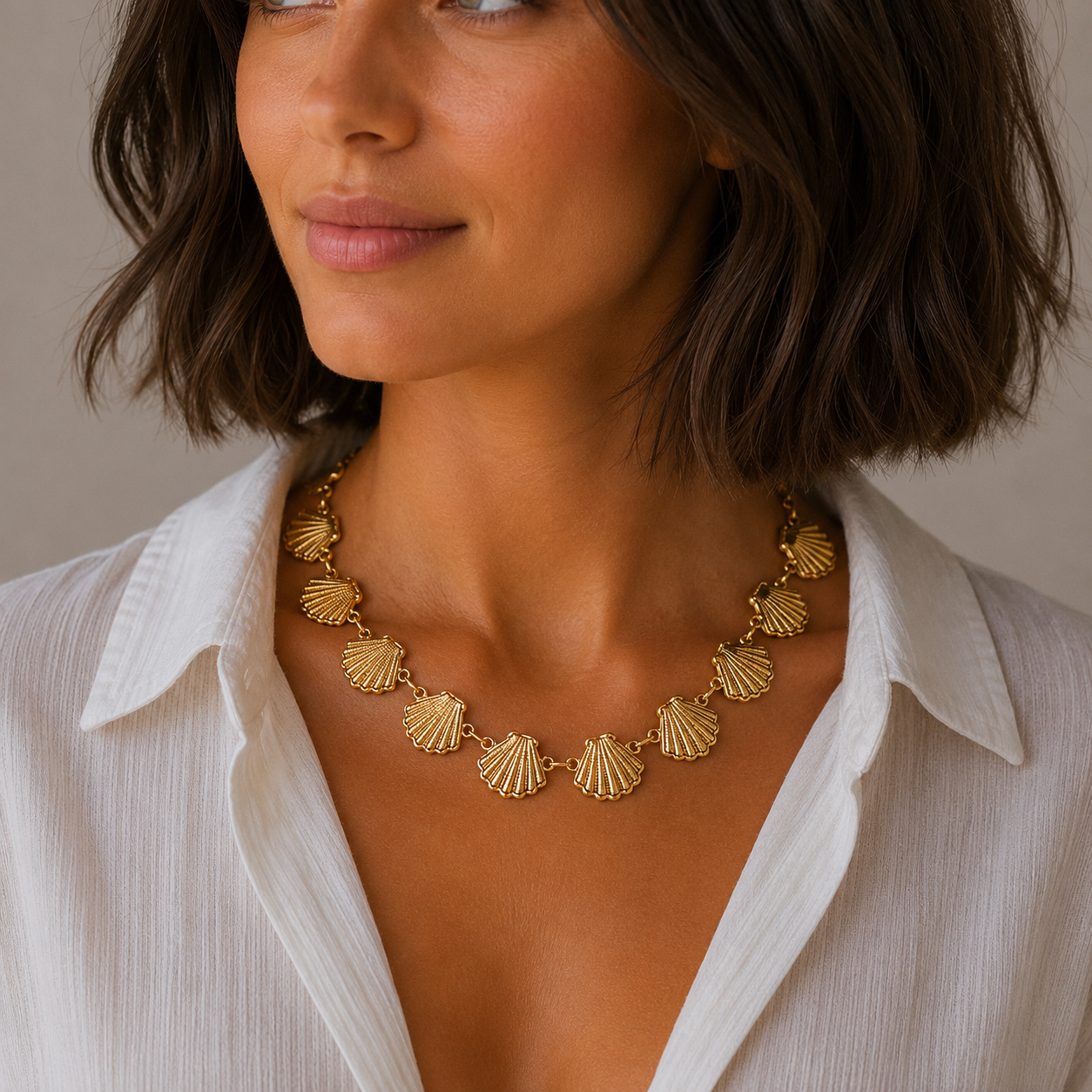 Sunkis Tropea Scallop Shell Everyday Statement Necklace Waterproof