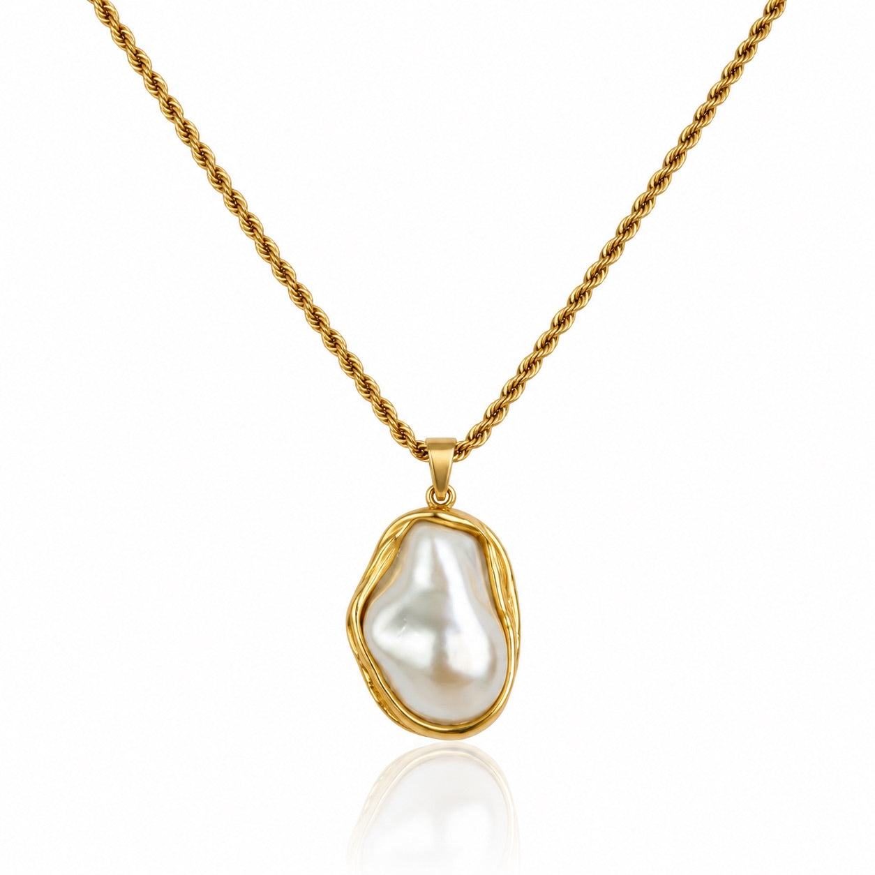 Sunkis Valencia Gold Pearl Pendant Rope Chain Necklace Waterproof