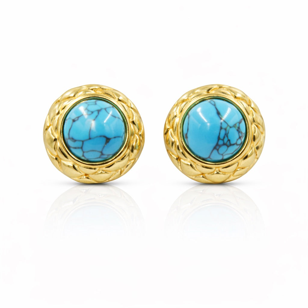Sunkis Valmonta Classic Turguoise Gold Earrings Hypoallergenic