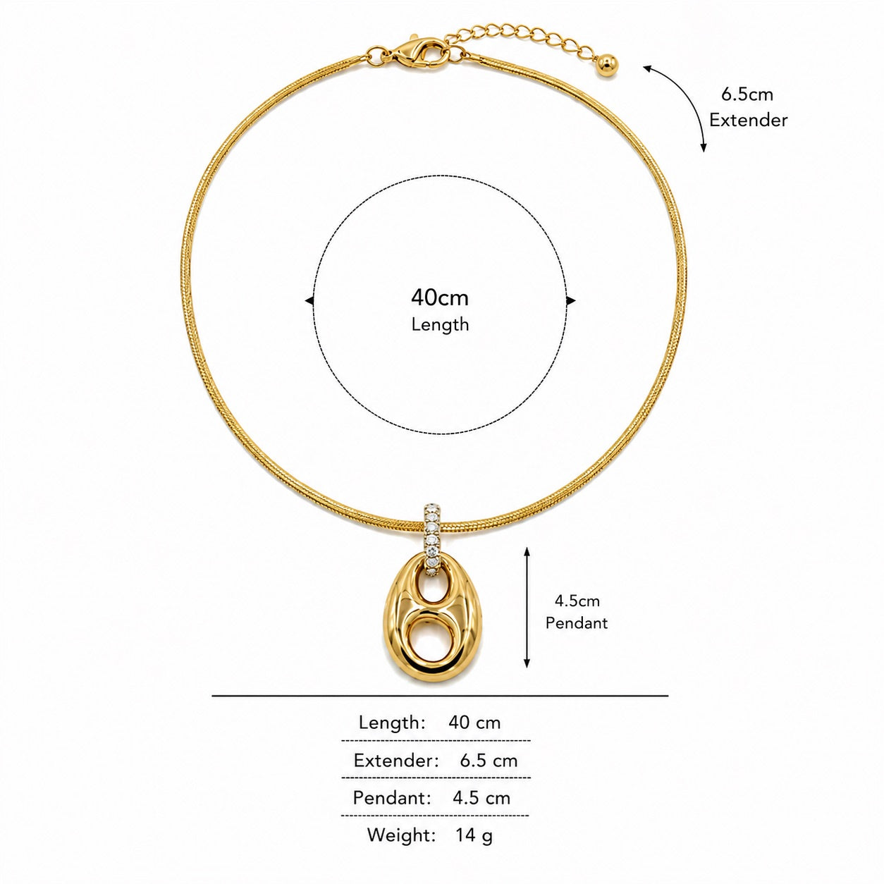 Sunkis Zara Sculptural Gold Pendant Snake Chain Necklace Waterproof