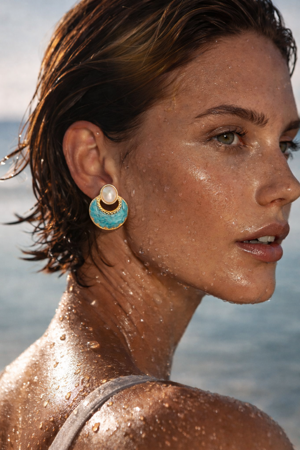 Turquoise Pearl Drop Stud Earrings
