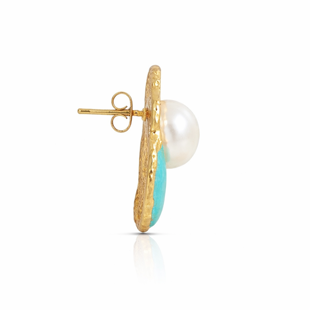 Turquoise Pearl Drop Stud Earrings