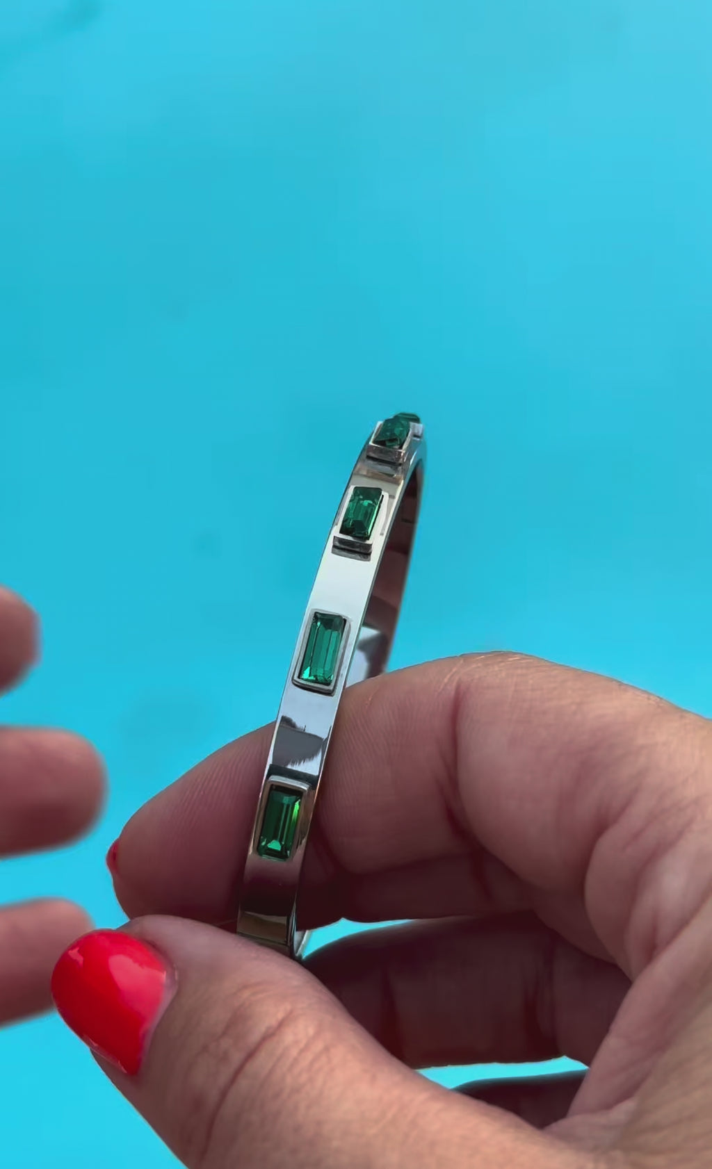 Silver Emerald Baguette Crystal Bangle
