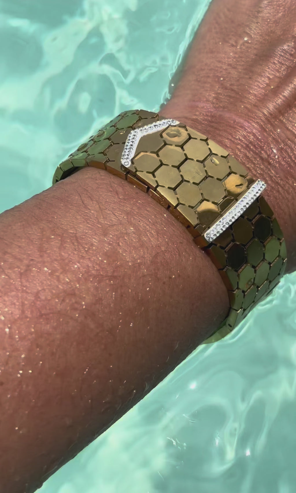 Gold Honeycomb Crystal Statement Bangle