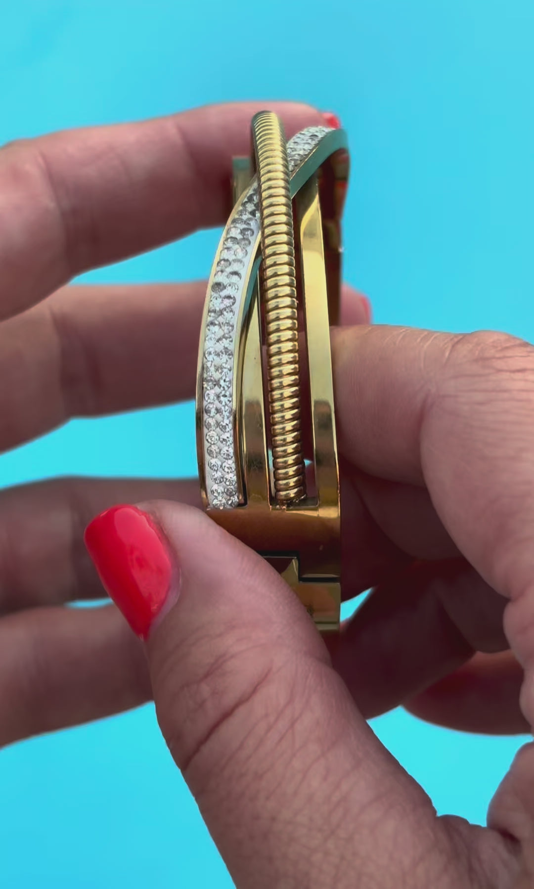 Gold Stacked Crystal Bangle