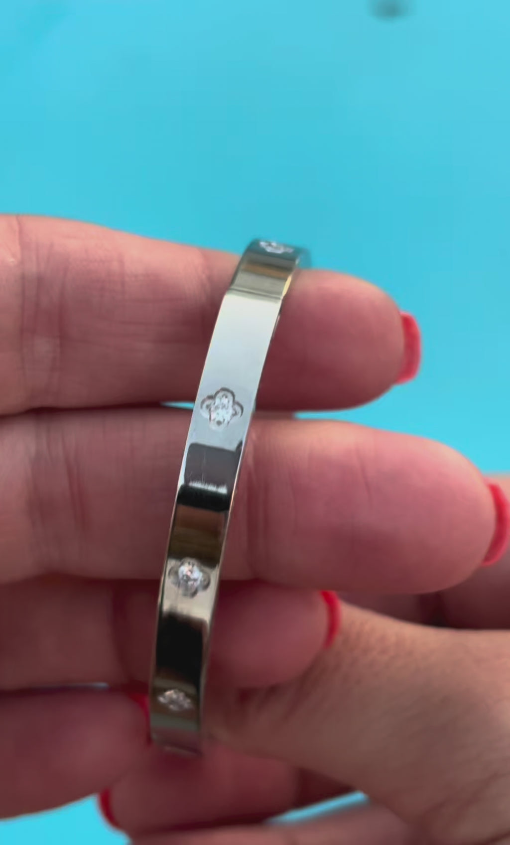Silver Petal Crystal Bangle