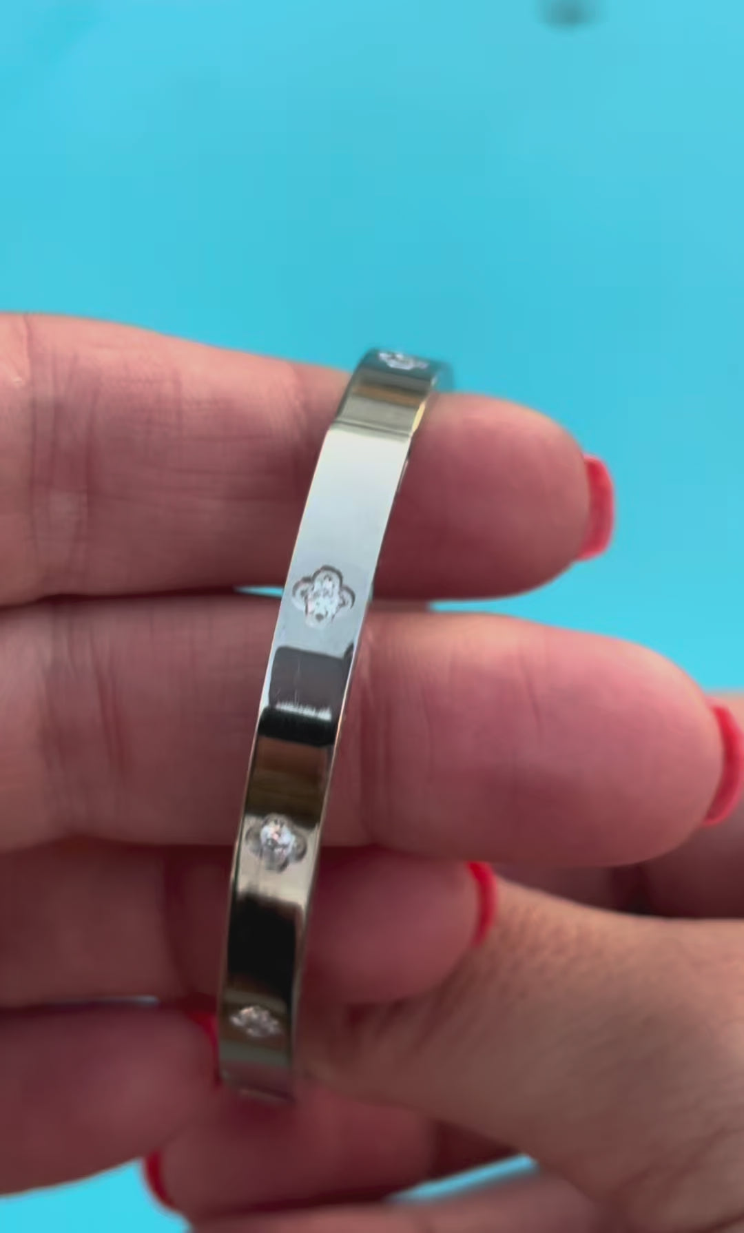 Silver Petal Crystal Bangle