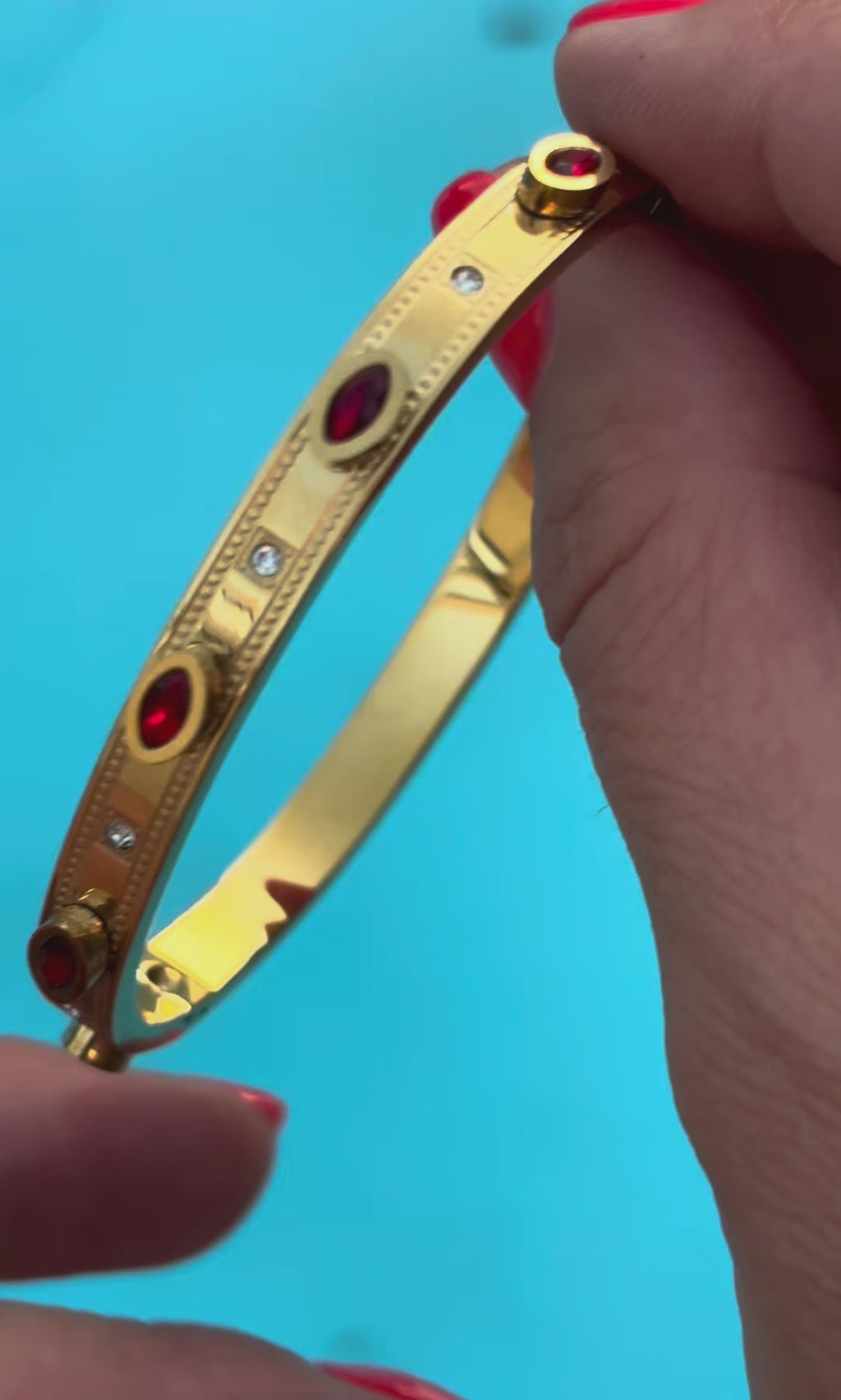 Gold Ruby Evil Eye Crystal Bangle