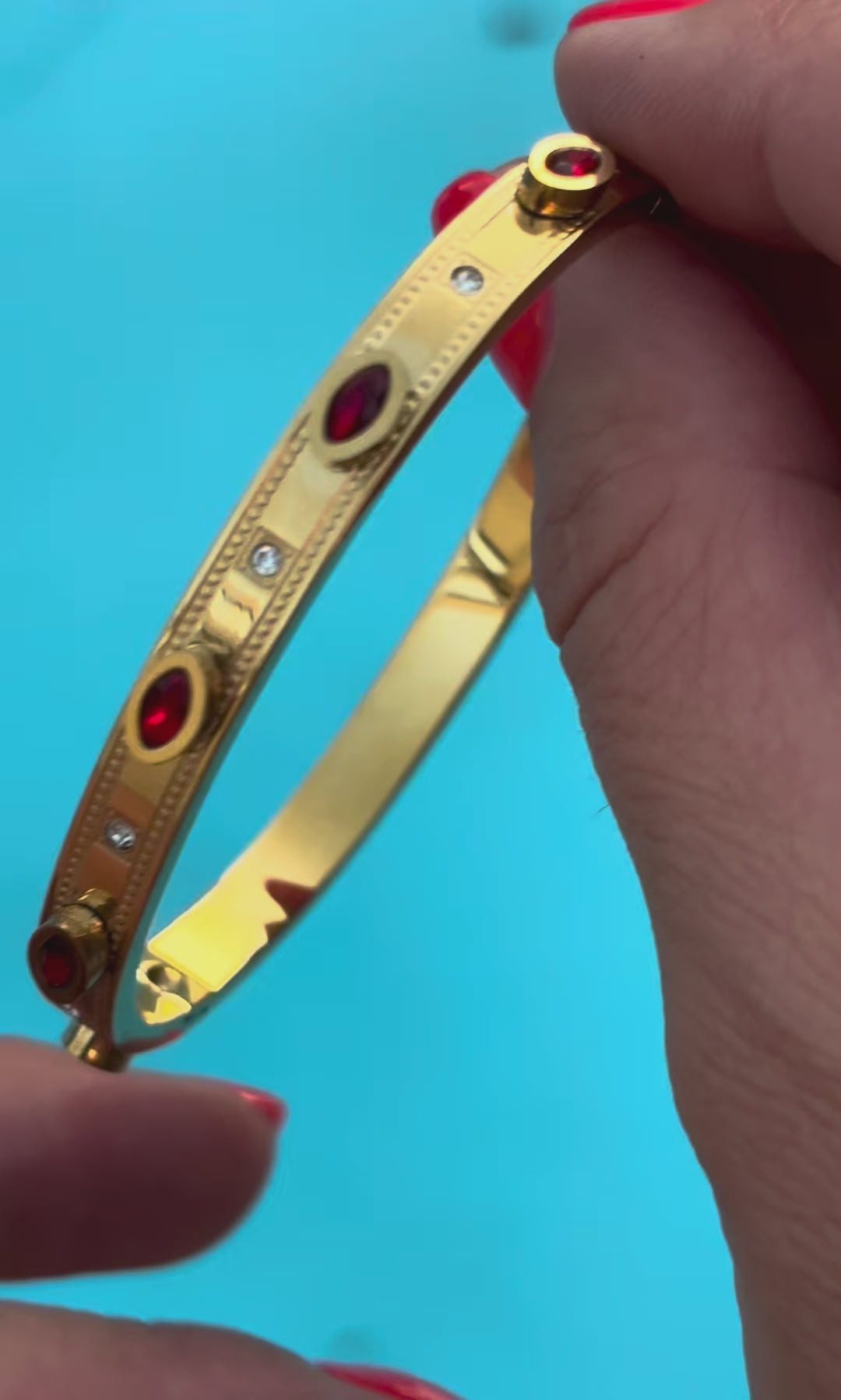 Gold Ruby Evil Eye Crystal Bangle