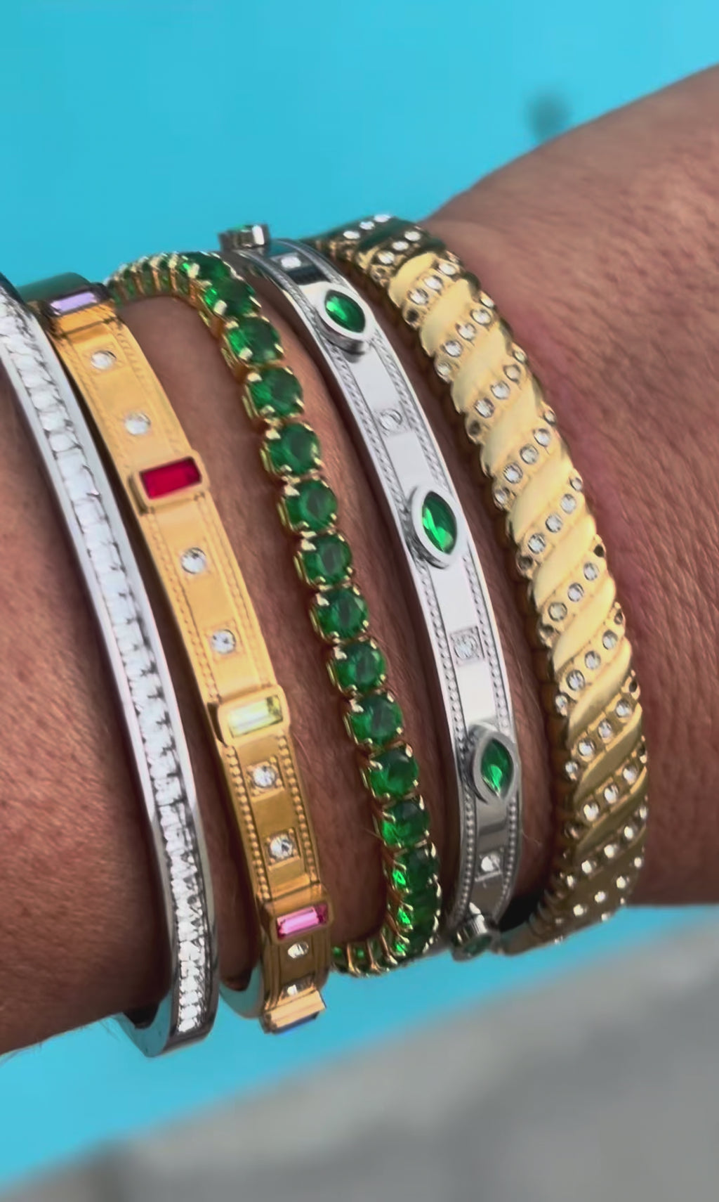 Luna Silver Crystal Slim Bangle