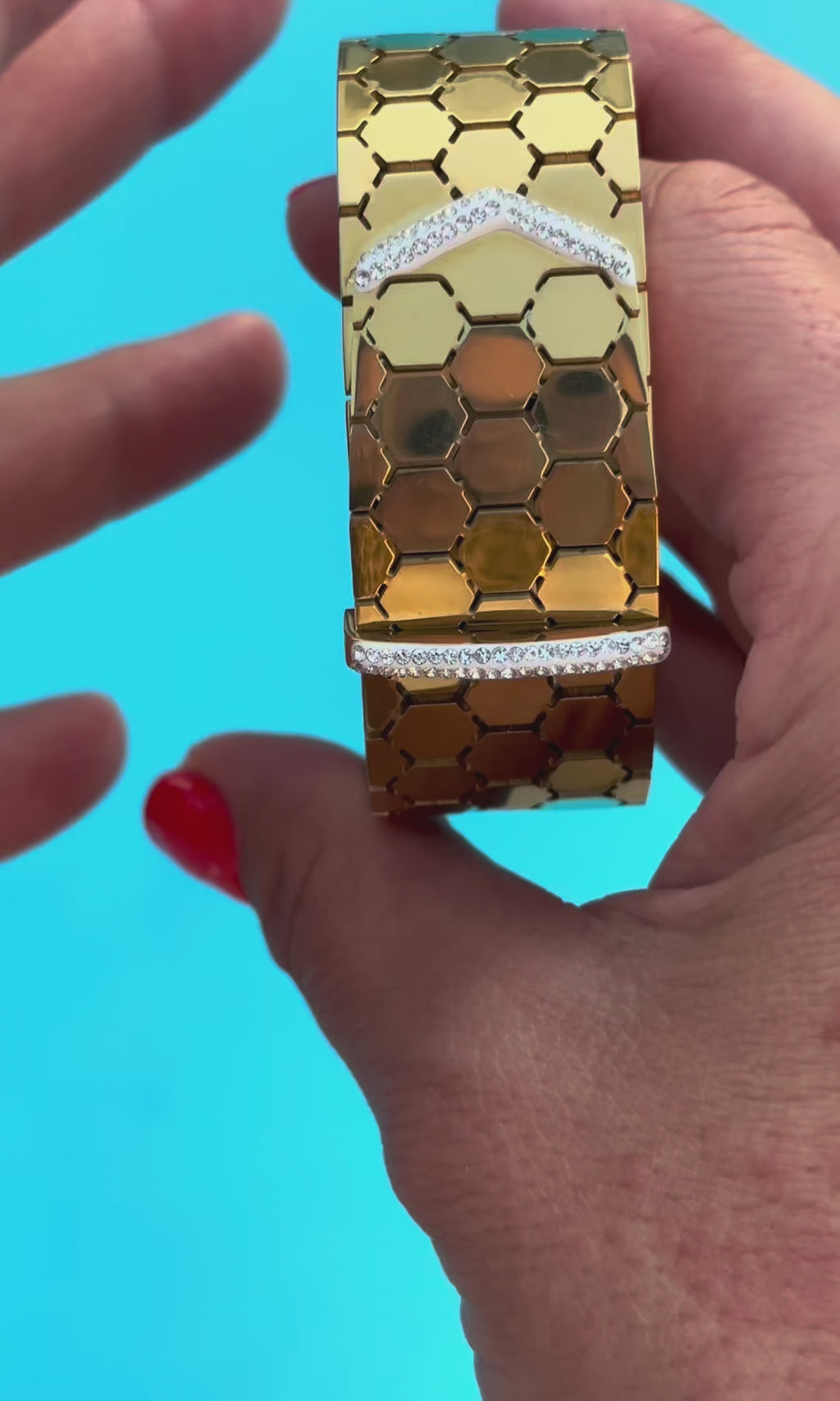 Gold Honeycomb Crystal Statement Bangle